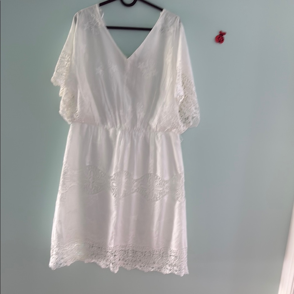 Ann Taylor Factory White Flutter Sleeve Midi Dress